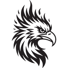 Obraz premium A striking black and white graphic illustration of an eagle head in a stylized tribal design format on transparent background