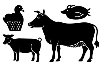 Vector art of silhouette of domestic animals