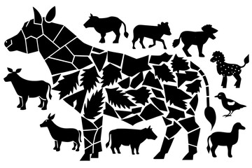 Vector art of silhouette of farm animals collection