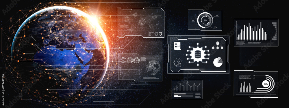Poster big data visualization dashboard showing analytics, insights, and performance. data supports decisio
