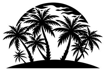 Vector art of silhouette of palm tree set on a beach  landscape 