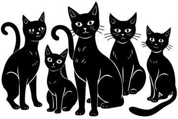 Vector art of silhouette of set of cats