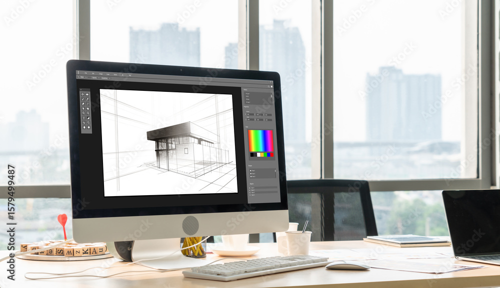 Poster architectural design modish software application for architect business and professional designer