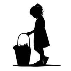 Little girl silhouette holding basket of fruits while standing  