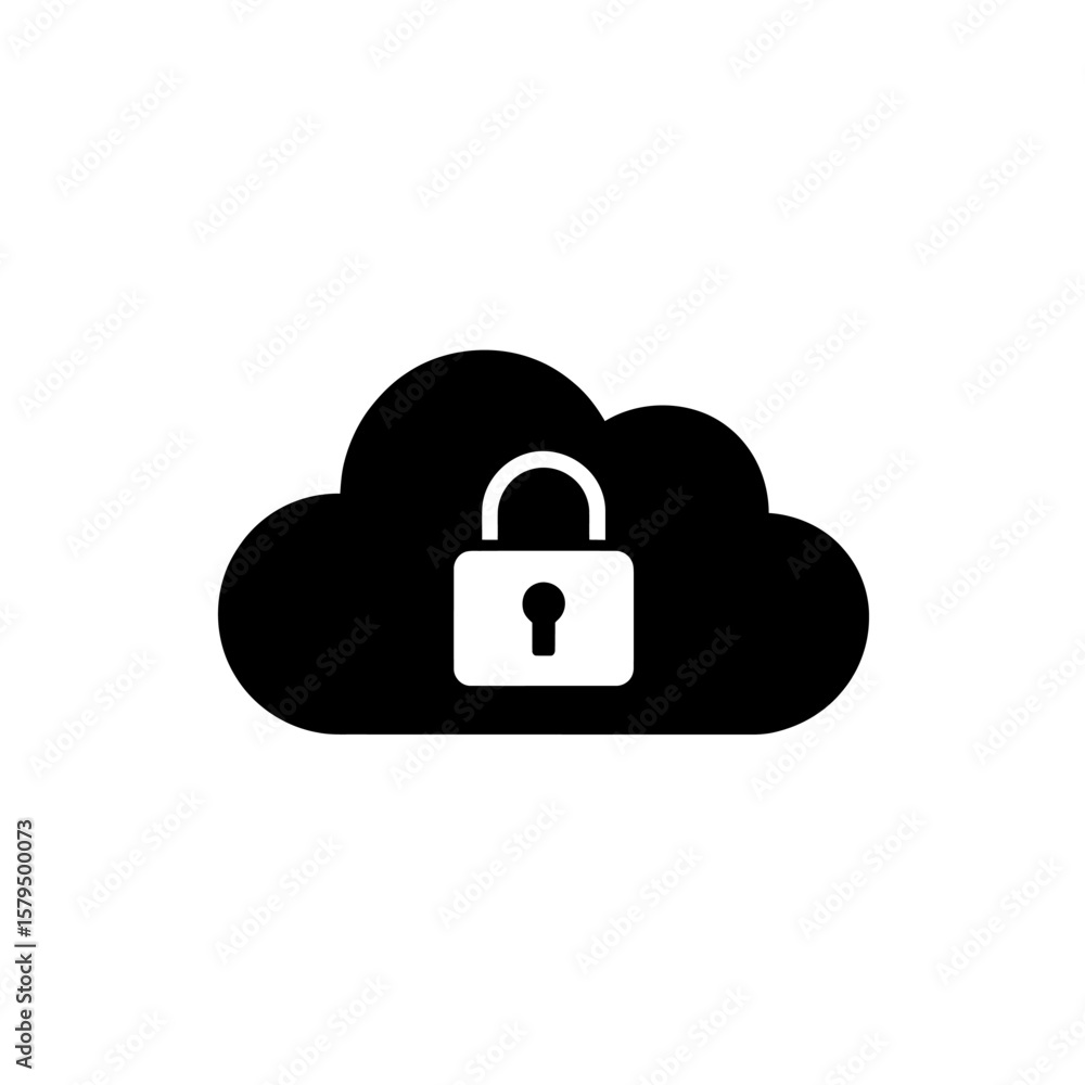 Poster cloud security icon illustrating data protection and secure computing networks with lock