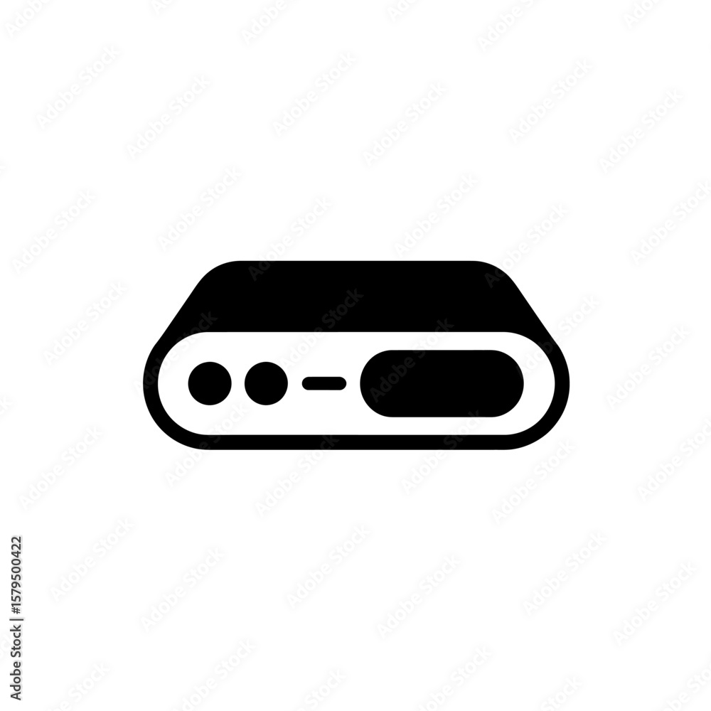 Poster simple black icon of a modern electronic device with rounded edges and indicator lights