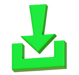 3d green download button on png transparent background.