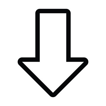 Arrow down outline icon for download, decrease, and downward direction.