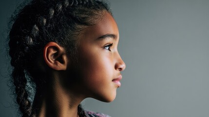 Fototapeta premium Side View Portrait of a Charming African American Teen Girl with a Soft Background