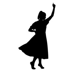 Silhouette of a girl dancing joyfully in a flowing dress  