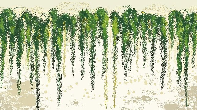 Colorful cascading green vines create a vibrant natural setting in a serene garden landscape