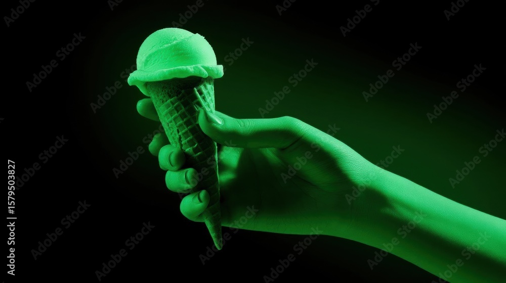 Poster close-up of a hand holding an ice cream cone. the hand is positioned in a way that the fingers are s