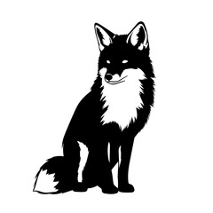 Obraz premium Black silhouette of a fox sitting and looking forward in profile 