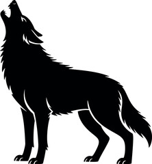 Black Silhouette of a Howling Wolf Standing on White Background Wildlife and Nature Concept Vector Illustration for Design