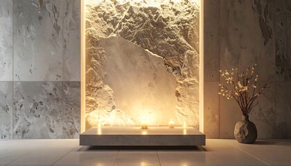 Minimalist Altar Space with Candlelight Glow Stone Texture