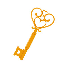 Vintage-style ornamental key with heart shapes. Ideal for Valentine’s Day, romantic designs, wedding invitations, and fairytale-inspired art.