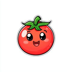 Cute Cartoon Tomato Character with Bright Eyes and Leafy Crown on a White Background, Ideal for Fun Designs and Illustrations