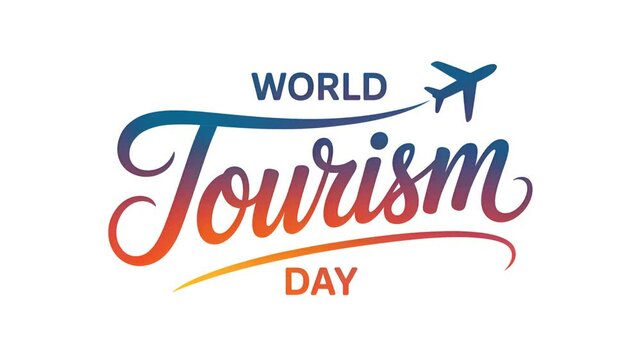 World Tourism Day : animated text on a white background for travel promotions, tourism campaigns or intros - Powered by Adobe