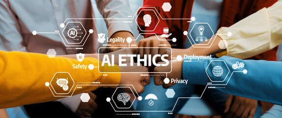 A compelling image of diverse hands joining in solidarity, representing the key themes of AI...