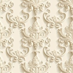 Fototapeta premium Cream 3D Damask Wallpaper Elegant Floral Design, Wall Decor, Home Decor Damask, Wallpaper