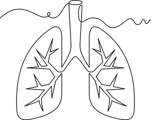 one line art Lungs vector illustration. line art, one continuous line, simple, hand drawn and sketch style. for icons, symbols, signs or logos. PNG