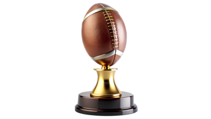 A golden football trophy stands tall, symbolizing victory and achievement in american football, isolated on transparent background