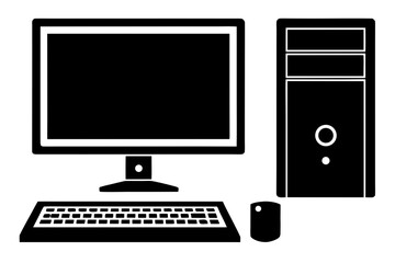 Desktop computer complete set silhouette vector illustration