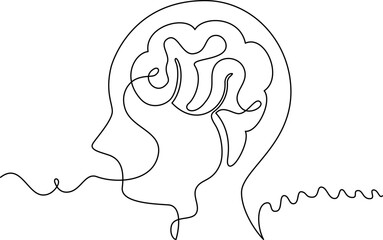 one line art Brain vector illustration. line art, one continuous line, simple, hand drawn and sketch style. for icons, symbols, signs or logos. PNG