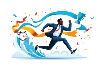 Businessman running toward trophy – success and goal achievement concept for business, motivation and marketing visuals