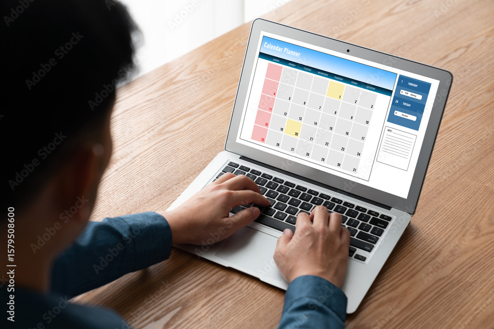 Poster calendar on computer software application for modish schedule planning for personal organizer and on