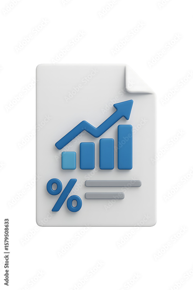Poster isometric data representation a 3d ui ux design featuring growth chart, percentage symbol, and busin