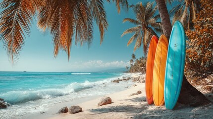 Colorful Surfboards on Tropical Beach