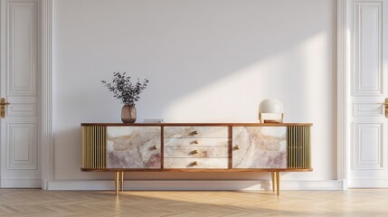 Elegant, modern sideboard in a sunlit room