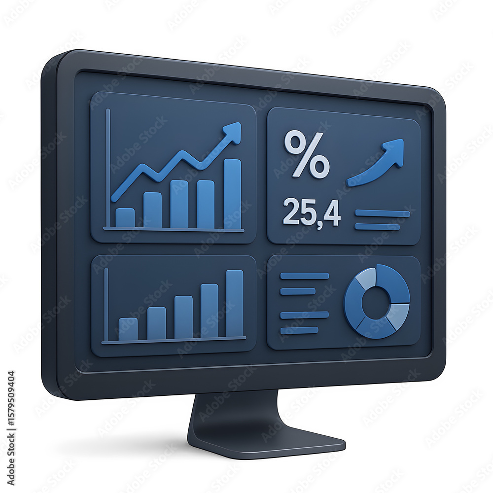 Poster 3d isometric ui ux dashboard display visualize data trends and analytics for enhanced decision-makin