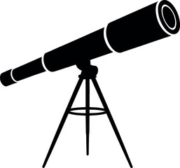 Black Telescope Silhouette on White Background for Astronomy Science and Exploration Related Projects and Designs Vector Illustration Isolated