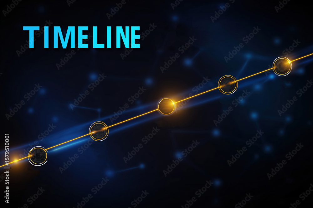 Poster visual representation of a timeline with glowing elements and a dark background