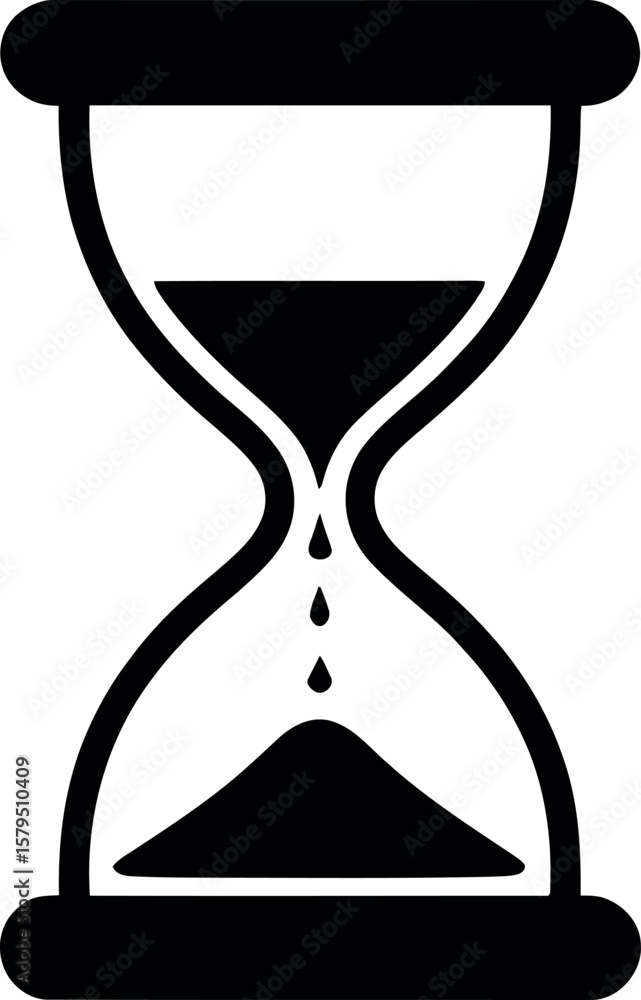 Poster black and white hourglass icon illustration representing time passing deadlines urgency and countdow