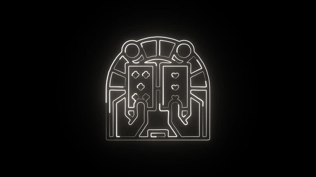 Glowing neon line baccarat card icon with smooth animation. Casino game animation HD video isolated on black background.