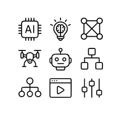 Line Icon Set - Artificial Intelligence and Tech Concept
