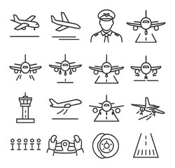Aircraft landing collection, aviation icons. aeronautical graphics and symbols set