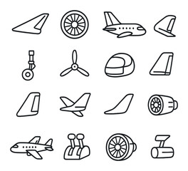 Aircraft parts icon collection, aviation symbols. airplane and aerospace component set