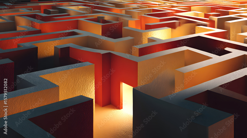 Aufkleber 3d abstract rendering is the gateway to an unknown world of geometry and texture. maze made of paper
