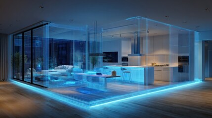 Obraz premium Modern, glowing home interior at night