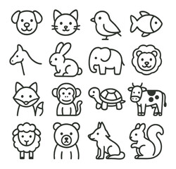 Animal icon collection, cute wildlife symbols. pet and zoo creatures design set