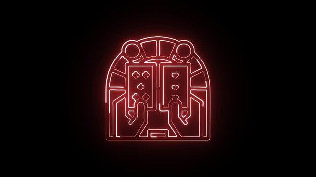 Glowing neon line baccarat card icon with smooth animation. Casino game animation HD video isolated on black background.