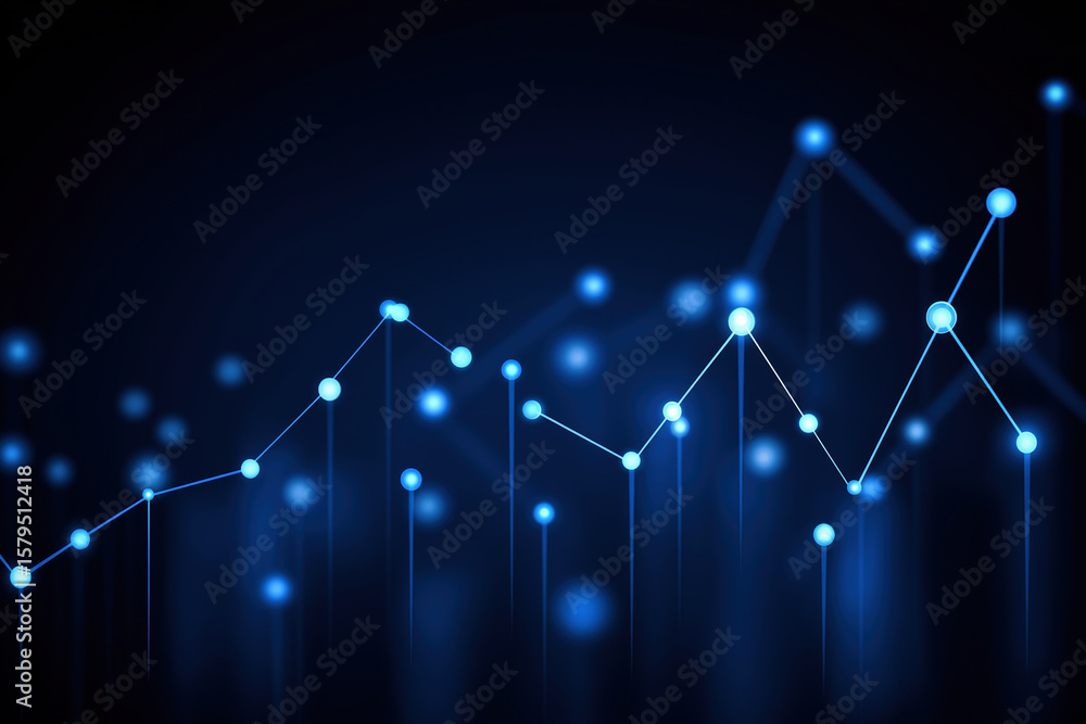 Poster digital data visualization with blue light elements and abstract patterns