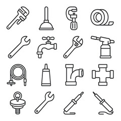 Plumber tools collection with essential designs. pipes, wrenches, and fittings set