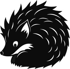 Hedgehog curled up in defensive position silhouette