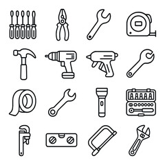 Tool icon collection, essential handyman symbols. diy and repair tools set