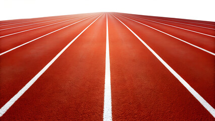 A red running track with white lines stretching into the distance, isolated on transparent background